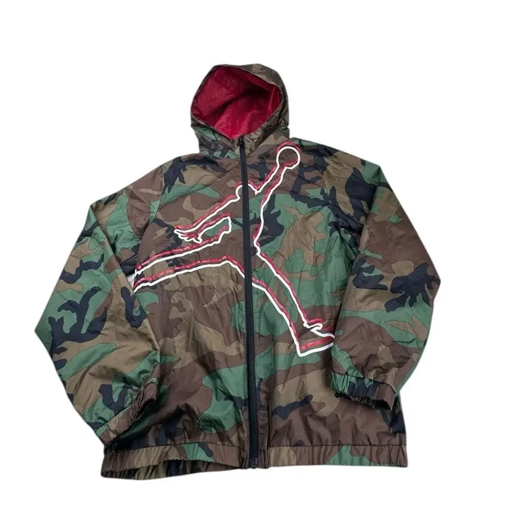 Boys Air Jordan Jumpman Milatry Camo Camp Hooded Windbreaker Zip-Up Jacket M